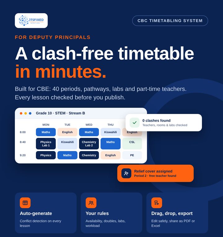 CBC Timetabling System: A clash-free timetable in minutes.